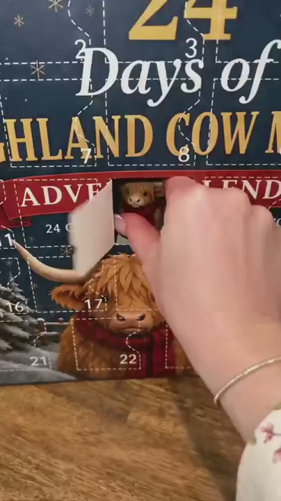WH_AD_1059320296811671 | 24 Days of Highland Cow Magic Advent Calendar, 24 Cute Collectible Cow Mini Figures, Farmhouse Holiday Decor, Christmas Countdown Calendar Gift Set for Cow Lovers