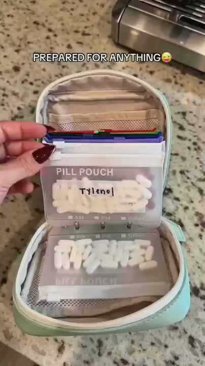 WH_AD_1702650567659290 | 14-Piece Travel Pill Organizer, Reusable Waterproof Medication & Supplement Pouches with Labels, 2-Week Daily Pill Storage