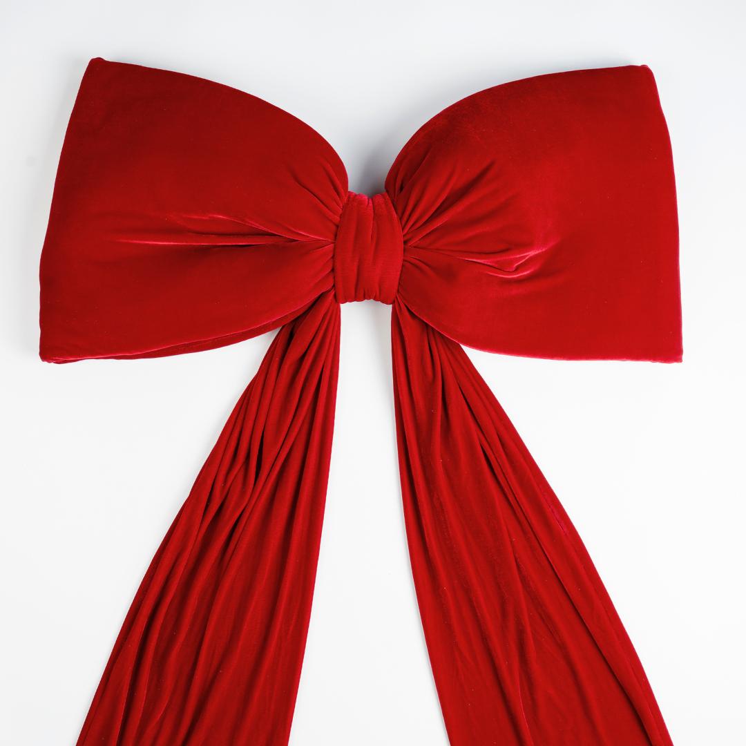 Oversized Velvet Bow Tree Topper with Long Tails - Red