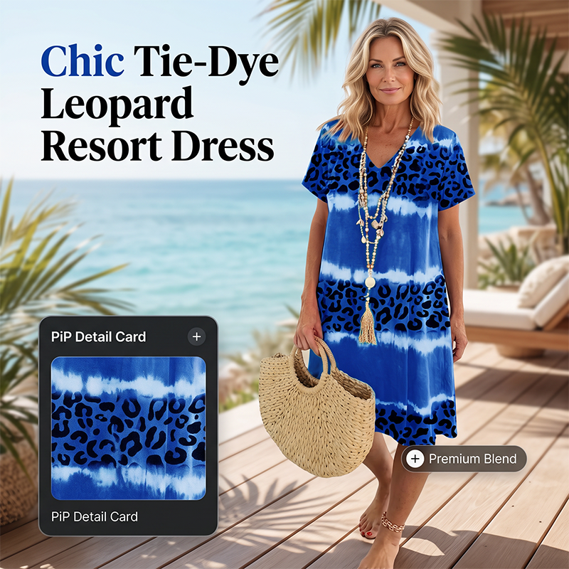 🔥 LIMITED-TIME SALE ONLY $16.99! ✨Women's Casual Tie Dye Leopard Print V-Neck Dress