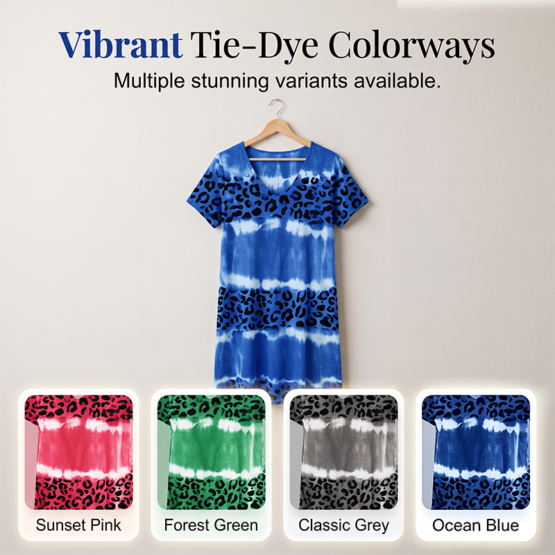 🔥 LIMITED-TIME SALE ONLY $16.99! ✨Women's Casual Tie Dye Leopard Print V-Neck Dress