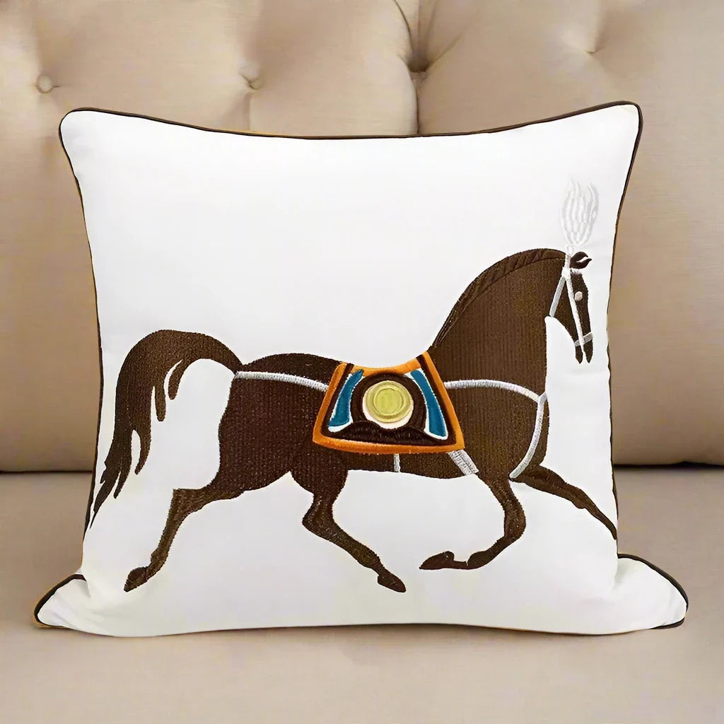 1201 Noble Steed Embroidered Pillow Covers