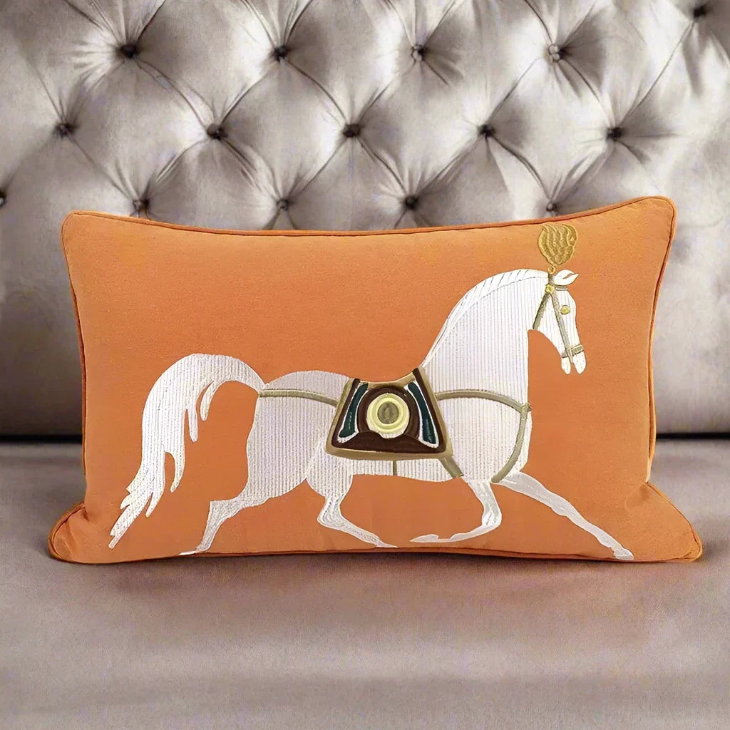 1201 Noble Steed Embroidered Pillow Covers