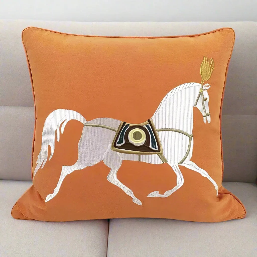 1201 Noble Steed Embroidered Pillow Covers