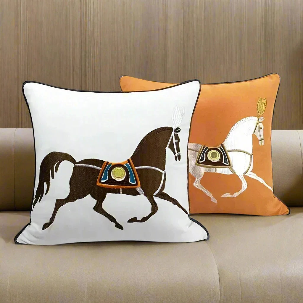 1201 Noble Steed Embroidered Pillow Covers