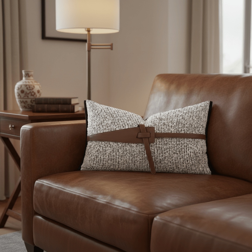 1122 The Small Leather Belt Pillow Cover