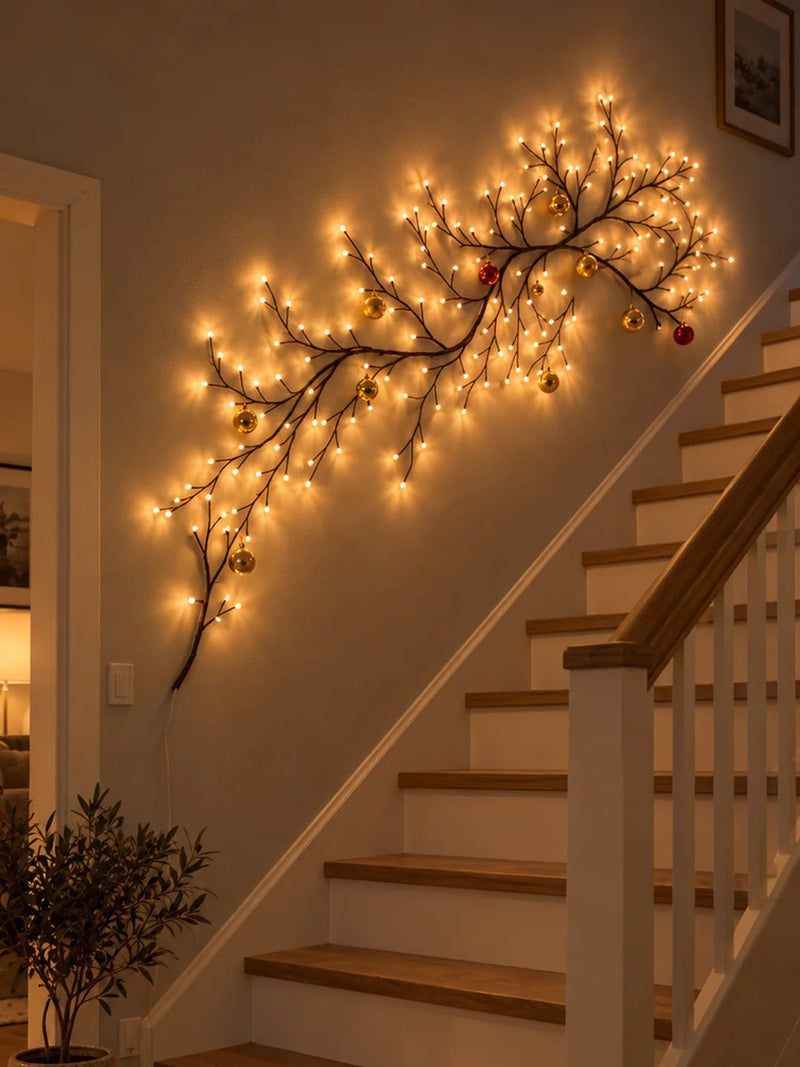 Vine light along a staircase wall