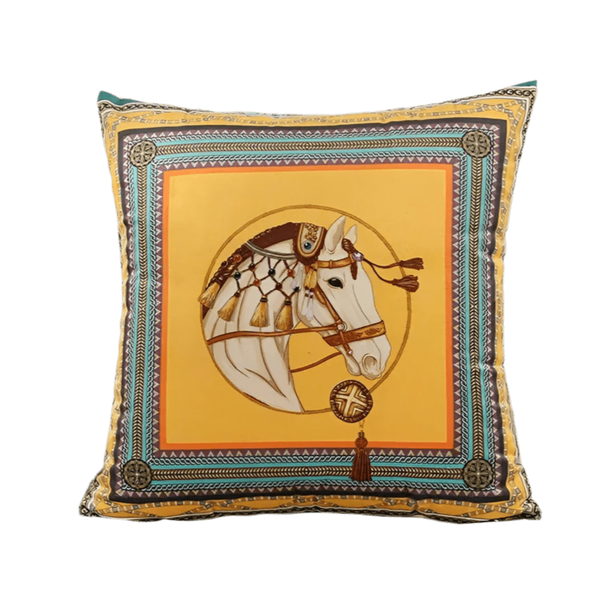 1181 Yellow Horse Velvet Pillow Cover