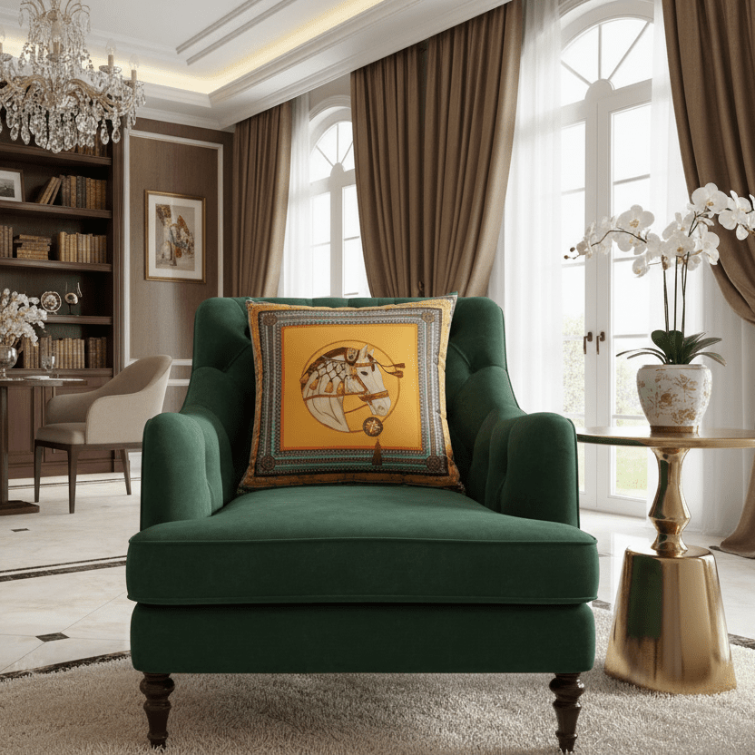 1181 Yellow Horse Velvet Pillow Cover